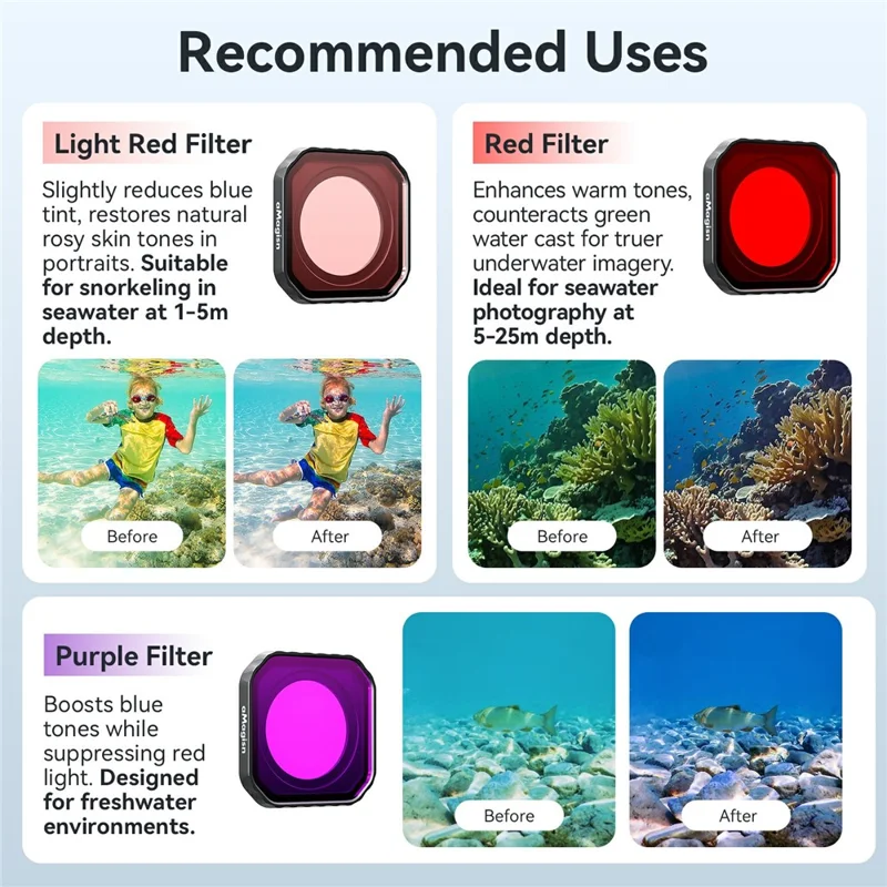 AMAGISN For Insta360 Ace Pro 2 Diving Filter Underwater Camera Accessory Waterproof Filters - Light Red