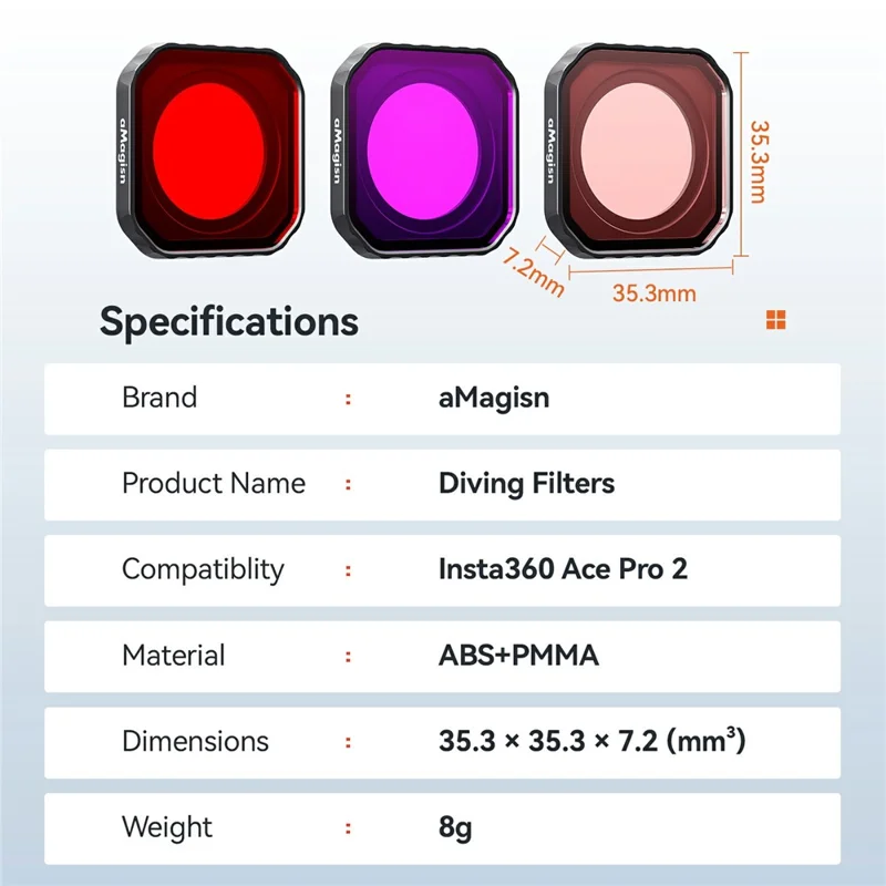 AMAGISN For Insta360 Ace Pro 2 Diving Filter Underwater Camera Accessory Waterproof Filters - Light Red