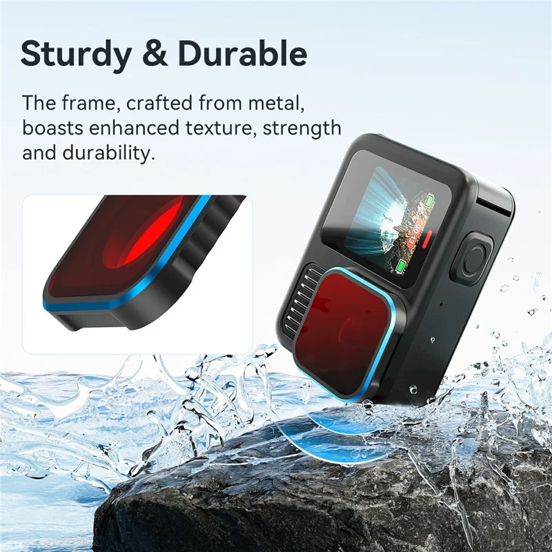 Obiektyw filtra do nurkowania AMAGISN do kamery akcji GoPro Hero 13 / 12 / 11 / 11 Mini / 10 / 9, wodoodporny filtr – jasnoczerwony