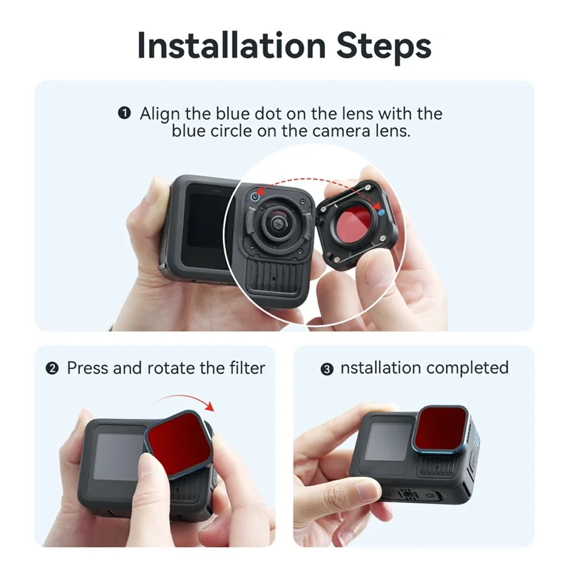 Obiektyw filtra do nurkowania AMAGISN do kamery akcji GoPro Hero 13 / 12 / 11 / 11 Mini / 10 / 9, wodoodporny filtr – jasnoczerwony