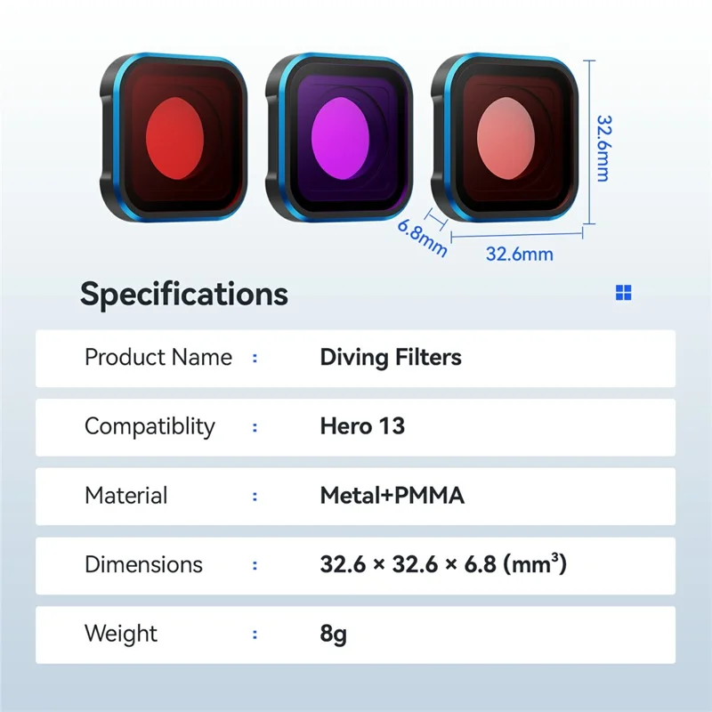 Obiektyw filtra do nurkowania AMAGISN do kamery akcji GoPro Hero 13 / 12 / 11 / 11 Mini / 10 / 9, wodoodporny filtr – jasnoczerwony