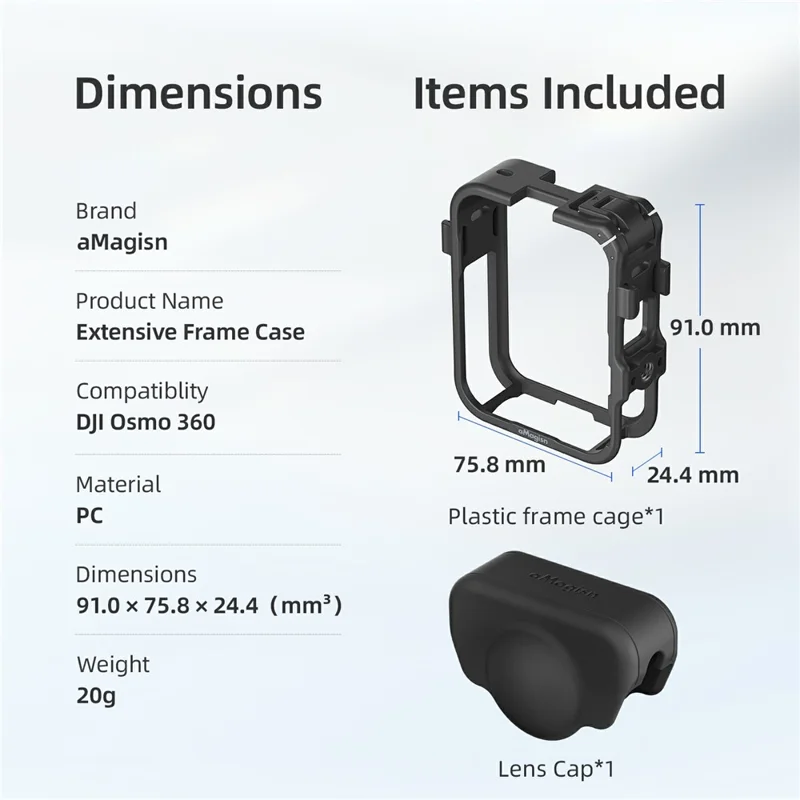 AMAGISN For DJI Osmo 360 Cage Lightweight Protective Frame Camera Accessory