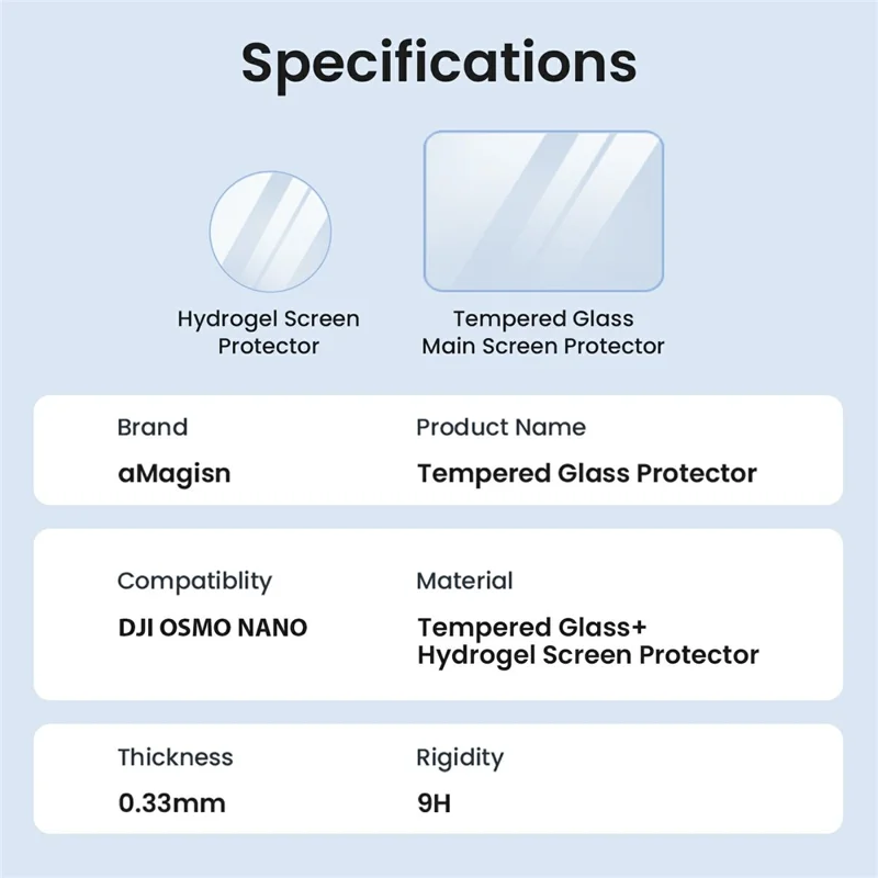 AMAGISN 2Pcs Screen Protector Set for DJI Osmo Nano Tempered Glass HD Protective Film Action Camera Accessories