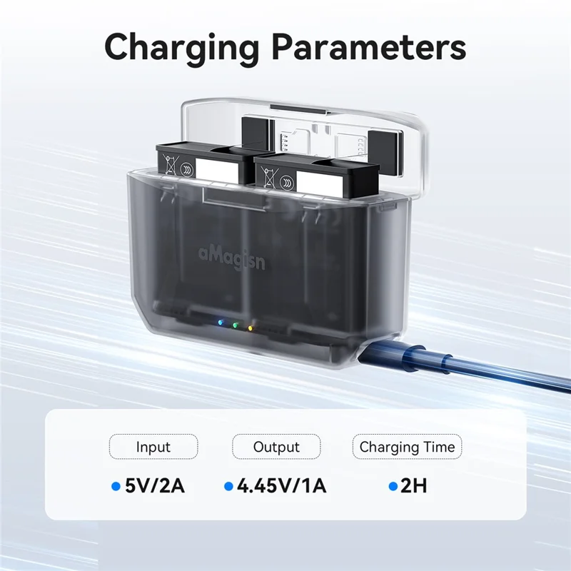 AMAGISN PD12 hurtig oplader til DJI Osmo Action 5 Pro / 4 / 3 / Osmo 360 kamera, batteriopbevaringskasse