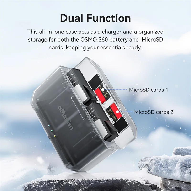 AMAGISN PD12 hurtig oplader til DJI Osmo Action 5 Pro / 4 / 3 / Osmo 360 kamera, batteriopbevaringskasse