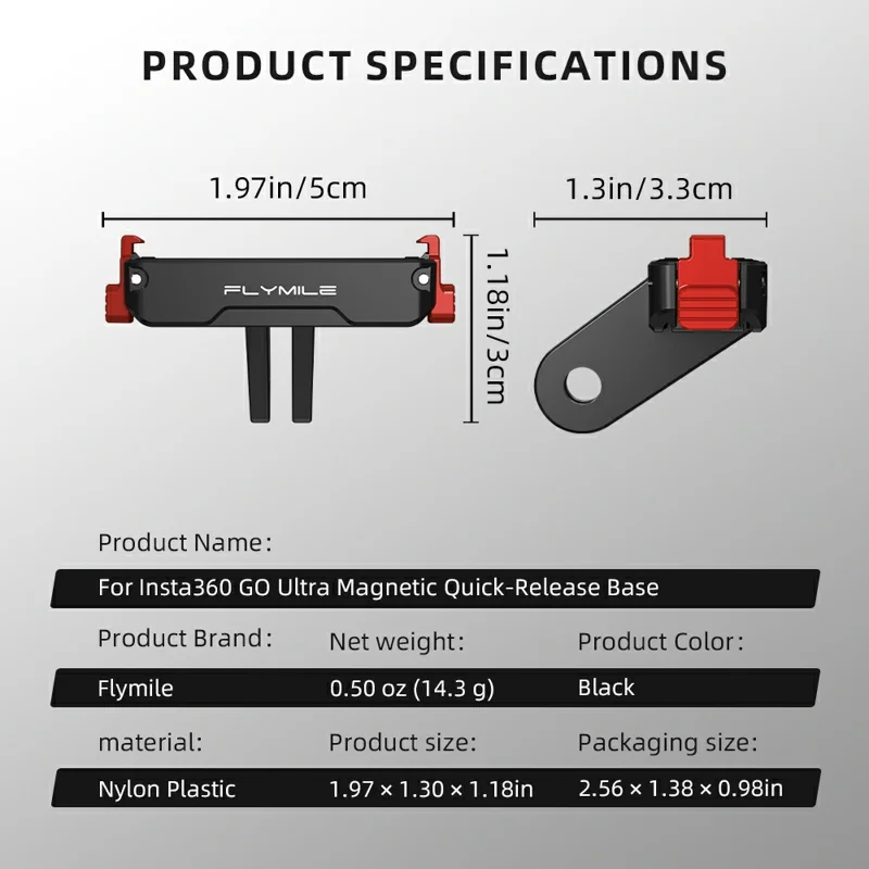 FLYMILE dla Insta360 Go Ultra Magnetyczny Adapter Montażowy Złącze Szybkiego Montażu Przenośne Akcesoria z Metalową Przysawką - Czarny