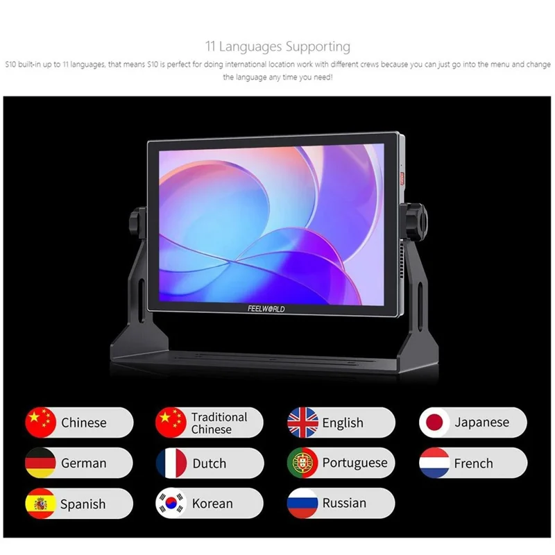 FEELWORLD S10 För kamera 10,1 tum 1200nit Hög ljusstyrka 12G SDI HD 2.0 Touch Monitor HDR 3D LUT Vågform