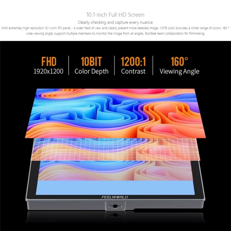 FEELWORLD S10 För kamera 10,1 tum 1200nit Hög ljusstyrka 12G SDI HD 2.0 Touch Monitor HDR 3D LUT Vågform