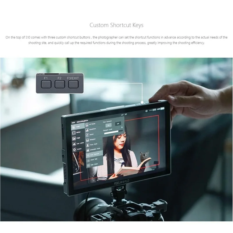 FEELWORLD S10 För kamera 10,1 tum 1200nit Hög ljusstyrka 12G SDI HD 2.0 Touch Monitor HDR 3D LUT Vågform