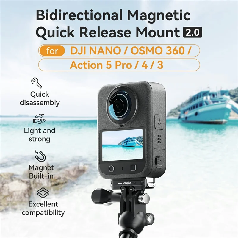 Base magnetica per montaggio bidirezionale rapido in lega di alluminio AMAGISN Nano TN11 per fotocamera DJI Osmo Nano / Osmo 360 / Action 5 Pro / 4 / 3