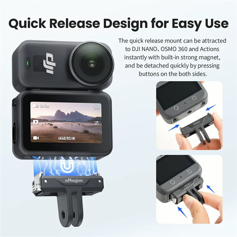 AMAGISN Nano TN10 قاعدة بلاستيكية قابلة للإزالة بسرعة ثنائية الاتجاه للكاميرا DJI Osmo Nano / Osmo 360 / Action 5 Pro / 4 / 3، قاعدة مغناطيسية