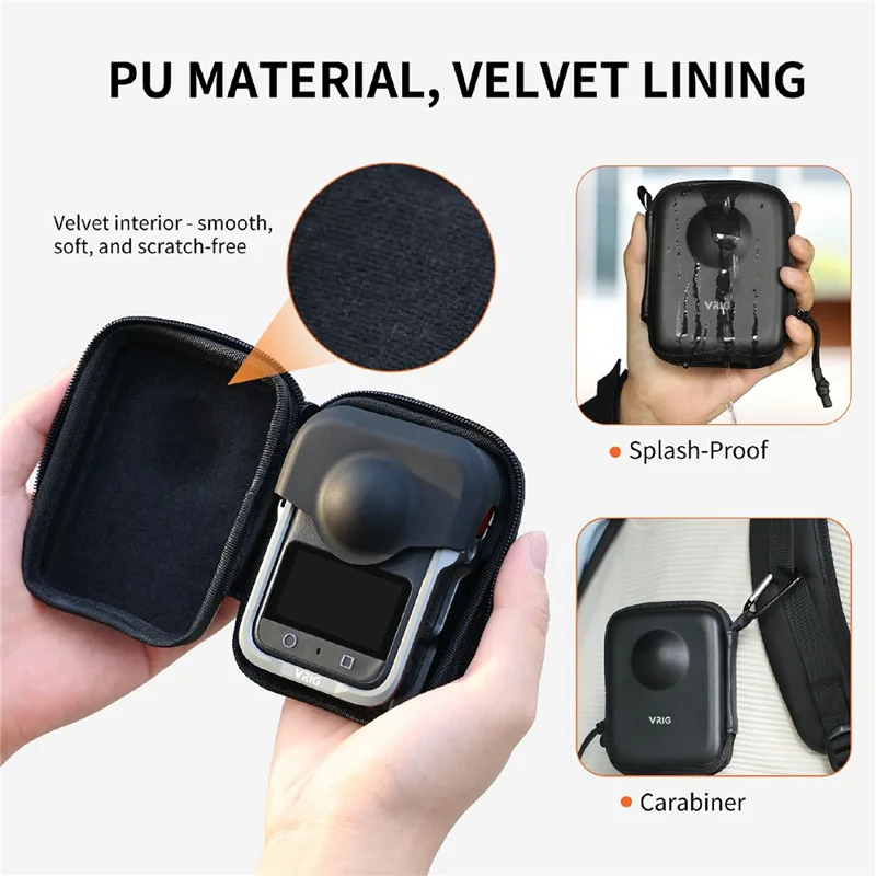 VRIG AC-57 Förvaringsväska för DJI Osmo 360-kamera, skyddsfodral i PU-läder med dragkedja mot stötar