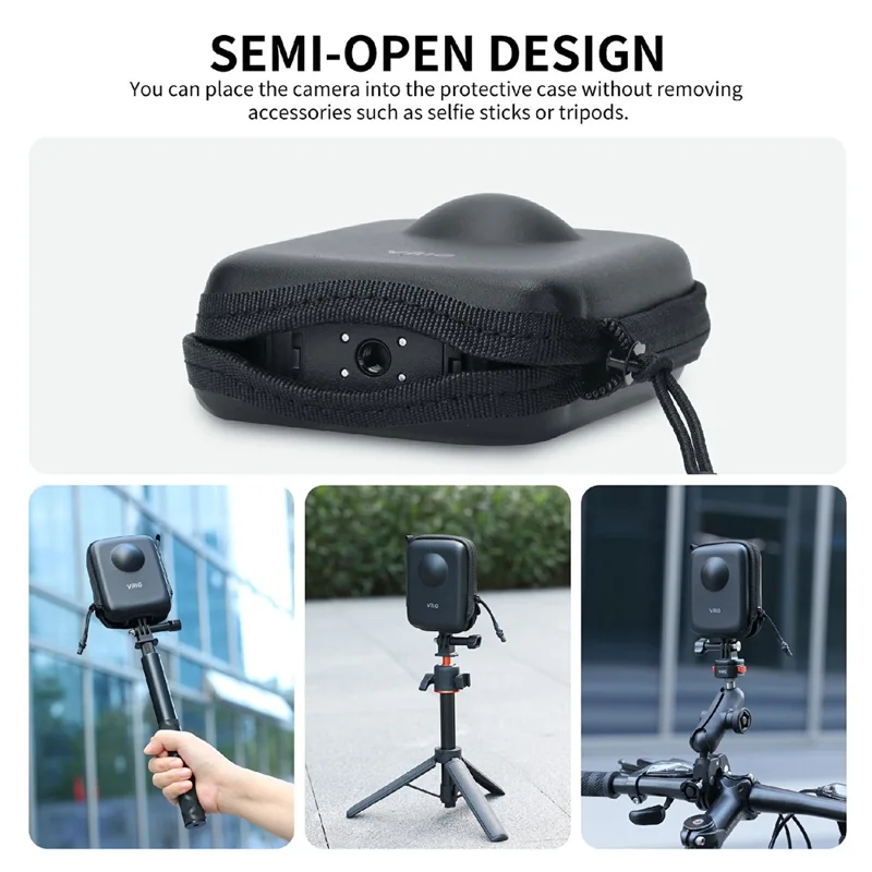 VRIG AC-57 Förvaringsväska för DJI Osmo 360-kamera, skyddsfodral i PU-läder med dragkedja mot stötar