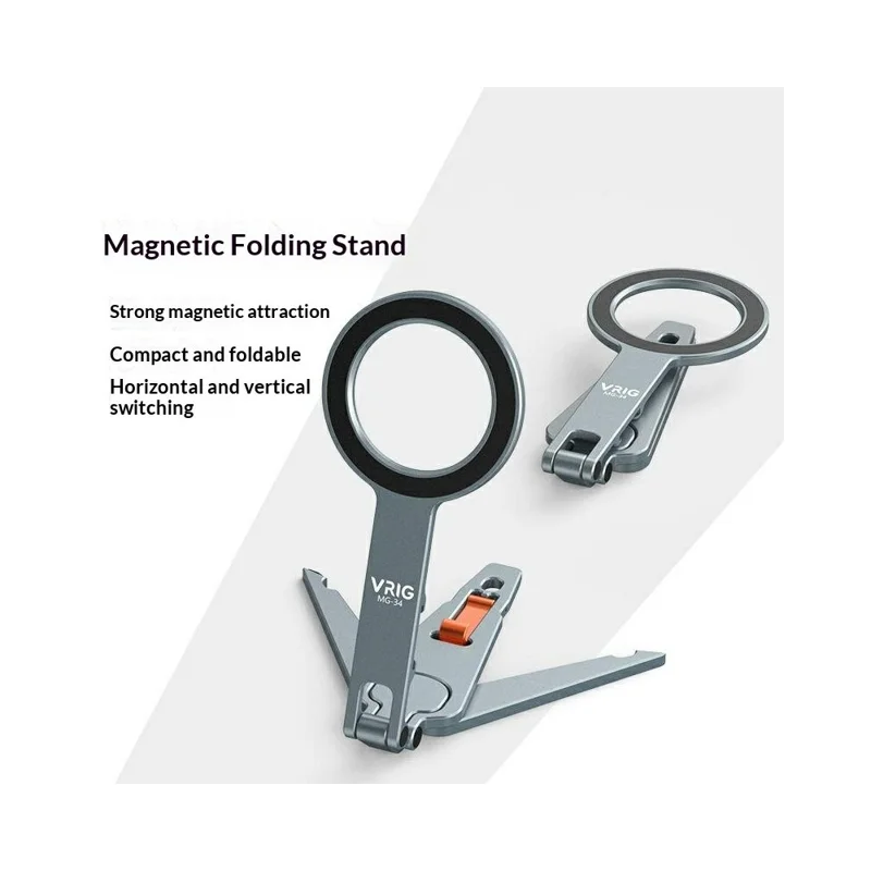 VRIG MG-34 Multifunctional Magnetic Foldable Tripod Stand Selfie Stick Desktop Phone Holder with Cold Shoe / Arca-Swiss Mount / 1 / 4" Screw Hole