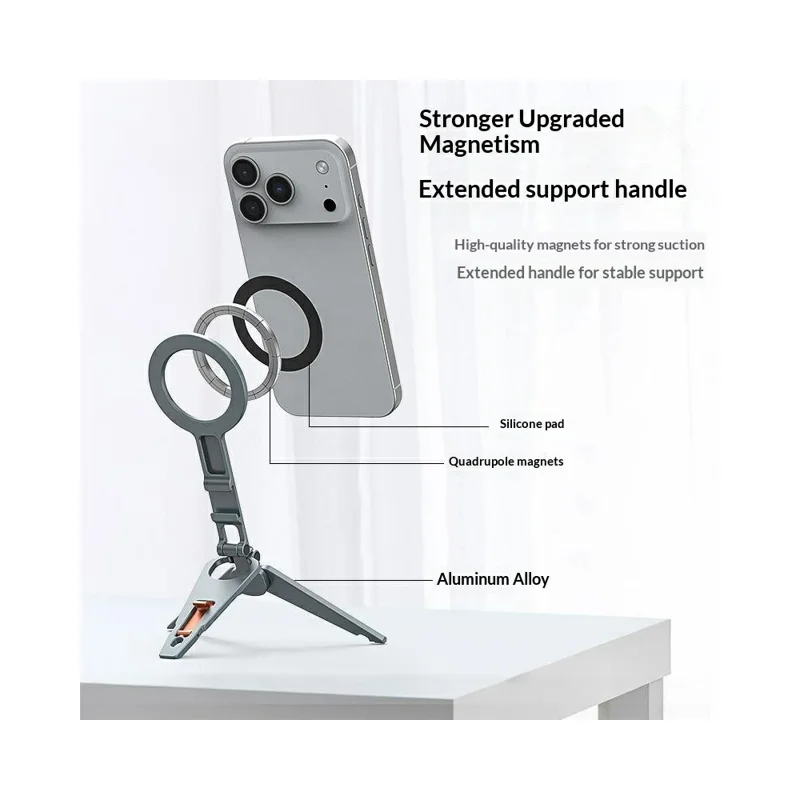 VRIG MG-34 Multifunctional Magnetic Foldable Tripod Stand Selfie Stick Desktop Phone Holder with Cold Shoe / Arca-Swiss Mount / 1 / 4" Screw Hole