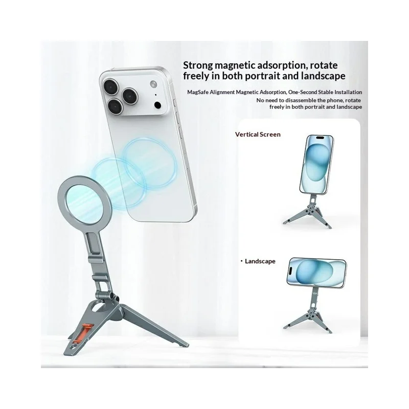 VRIG MG-34 Multifunctional Magnetic Foldable Tripod Stand Selfie Stick Desktop Phone Holder with Cold Shoe / Arca-Swiss Mount / 1 / 4" Screw Hole