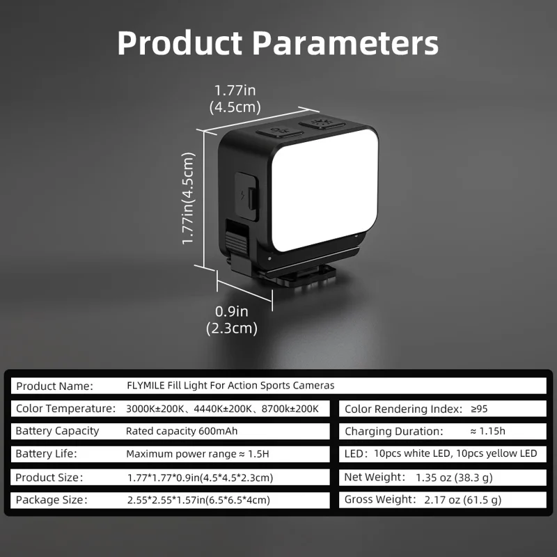 FLYMILE til DJI Osmo Nano / Action 6 Kamera Magnetisk Fyldlampe 3 Farvetemperaturer Fotografering LED Videobelysning