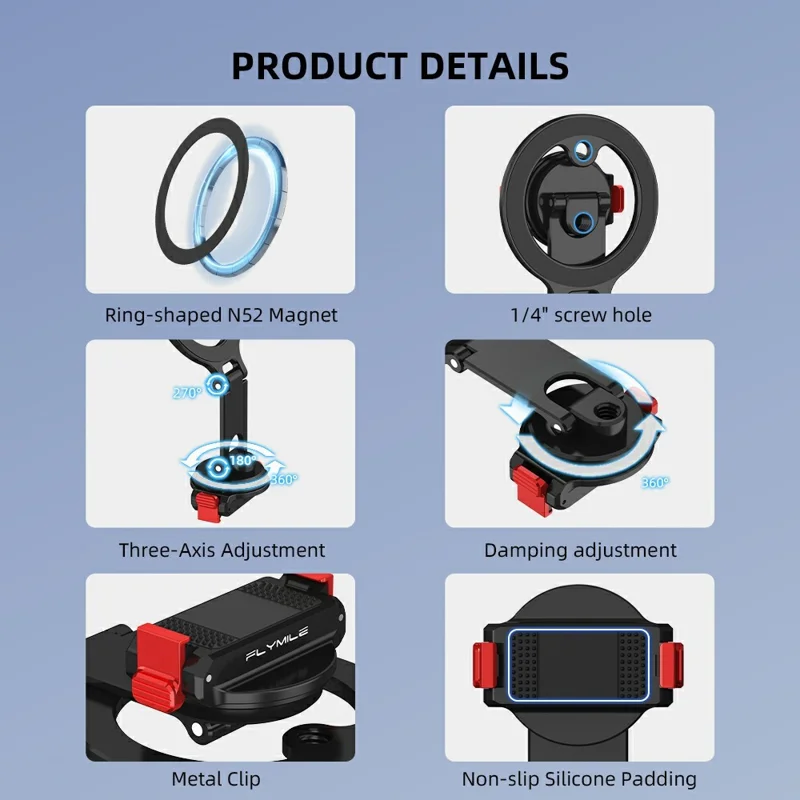 FLYMILE For DJI Osmo Action 6  /  Nano Dual-Sided Magnetic Holder Aluminum Alloy Quick-Release Magnetic Mount