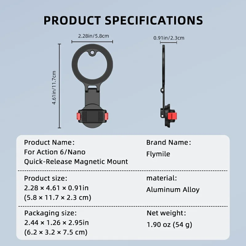 FLYMILE For DJI Osmo Action 6  /  Nano Dual-Sided Magnetic Holder Aluminum Alloy Quick-Release Magnetic Mount