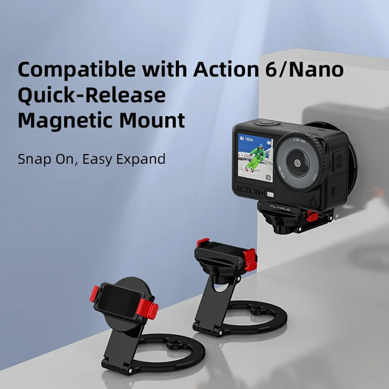 FLYMILE For DJI Osmo Action 6  /  Nano Dual-Sided Magnetic Holder Aluminum Alloy Quick-Release Magnetic Mount