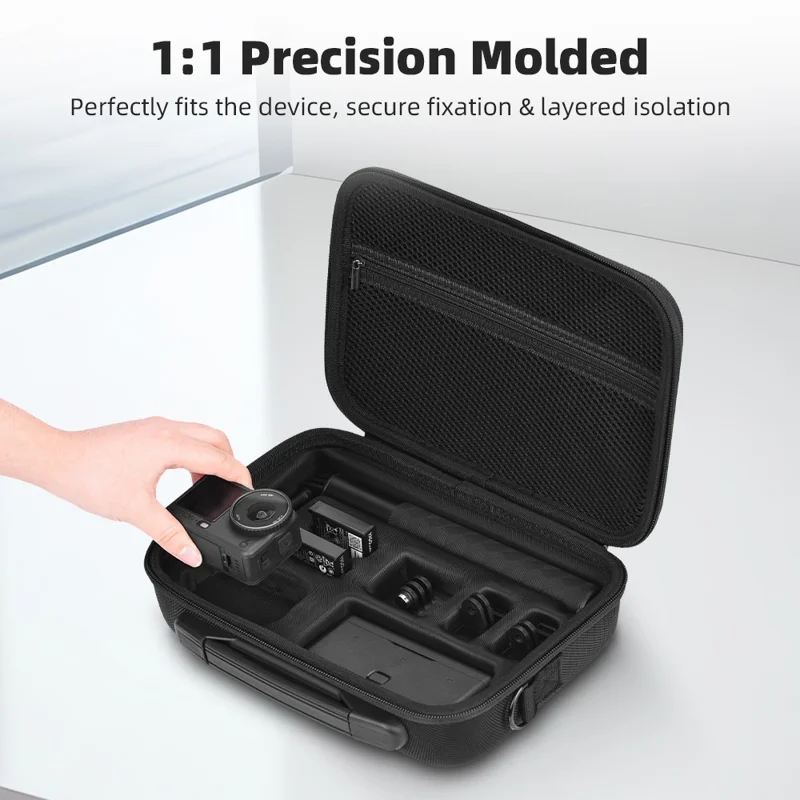 BRDRC For DJI Osmo Action 6 Storage Case Precision Molded Waterproof Shockproof Bag with Shoulder Strap - Black