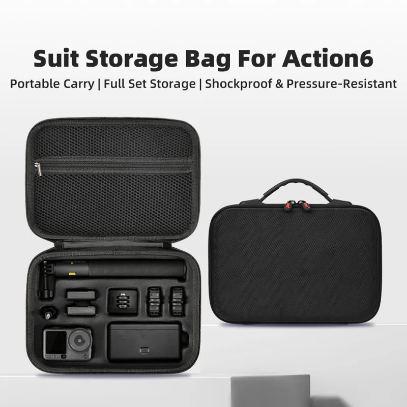 BRDRC For DJI Osmo Action 6 Storage Case Precision Molded Waterproof Shockproof Bag with Shoulder Strap - Black