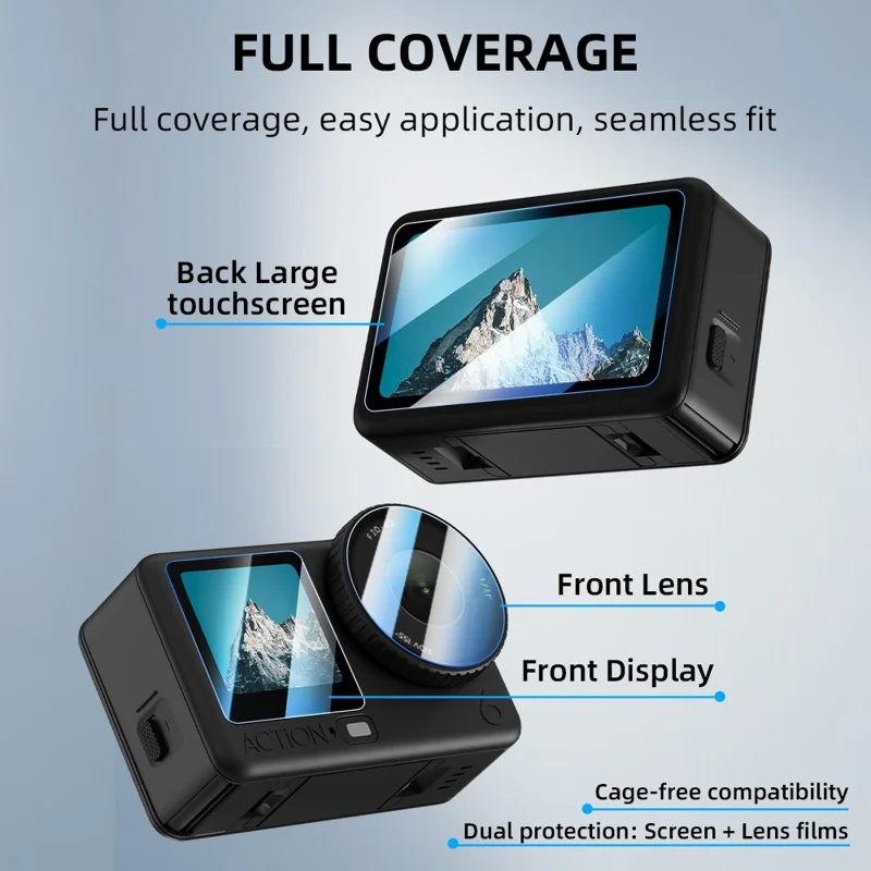 FLYMILE For DJI Osmo Action 6 Front and Rear Screen Protector Tempered Glass Lens Film with Application Tool Set