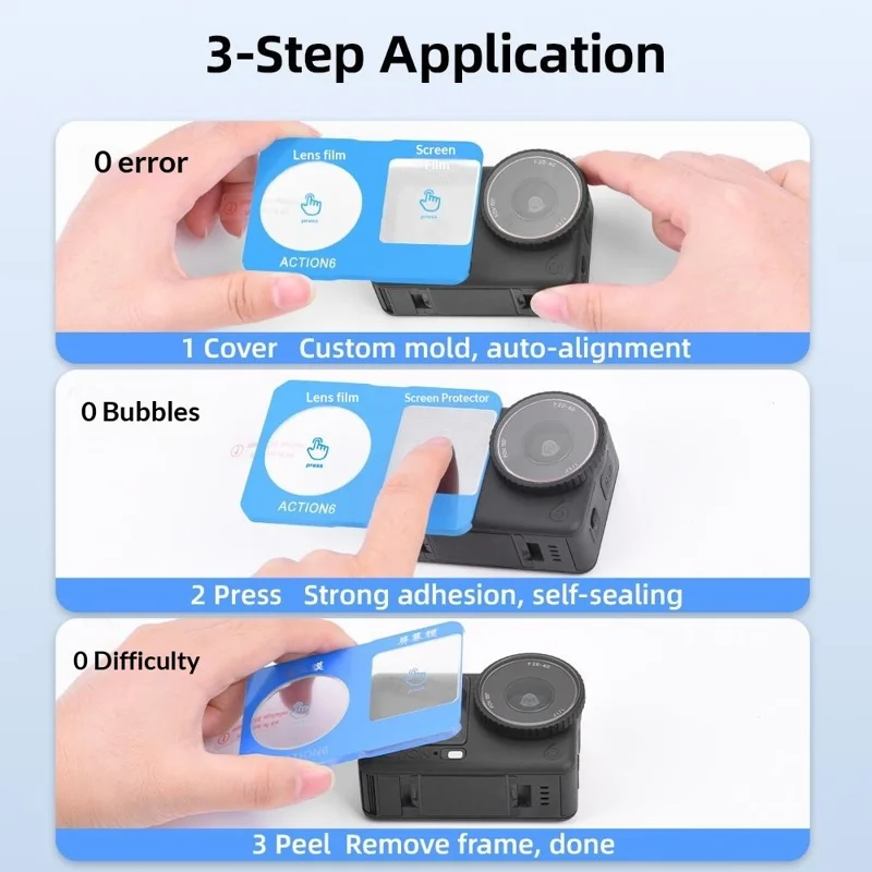FLYMILE For DJI Osmo Action 6 Front and Rear Screen Protector Tempered Glass Lens Film with Application Tool Set