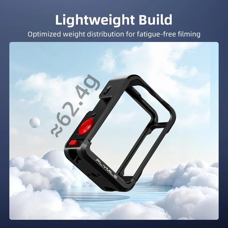 FLYMILE Single Opening Camera Cage for DJI Osmo Action 6 Protective Metal Frame with Cold Shoe and 1  /  4" Thread