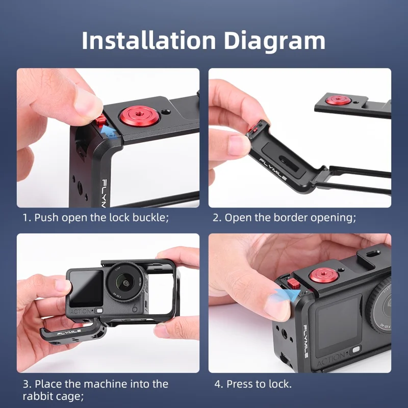 FLYMILE Single Opening Camera Cage for DJI Osmo Action 6 Protective Metal Frame with Cold Shoe and 1  /  4" Thread