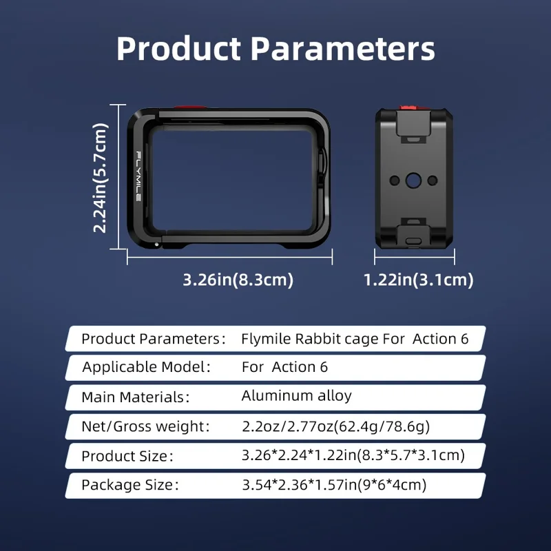 FLYMILE Single Opening Camera Cage for DJI Osmo Action 6 Protective Metal Frame with Cold Shoe and 1  /  4" Thread
