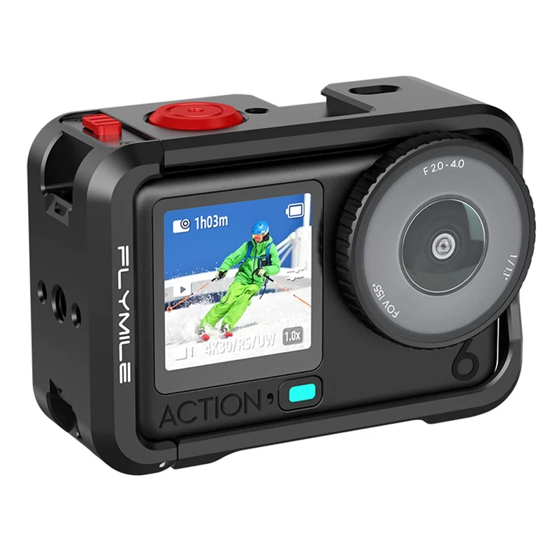 FLYMILE Single Opening Camera Cage for DJI Osmo Action 6 Protective Metal Frame with Cold Shoe and 1  /  4" Thread