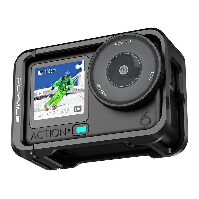 FLYMILE Single Opening Camera Cage for DJI Osmo Action 6 Protective Metal Frame with Cold Shoe and 1  /  4" Thread