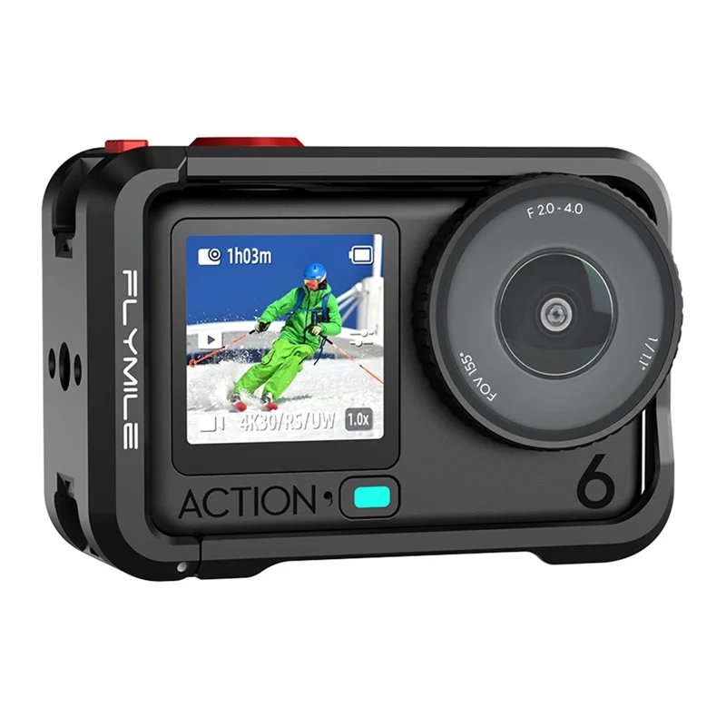 FLYMILE Single Opening Camera Cage for DJI Osmo Action 6 Protective Metal Frame with Cold Shoe and 1  /  4" Thread