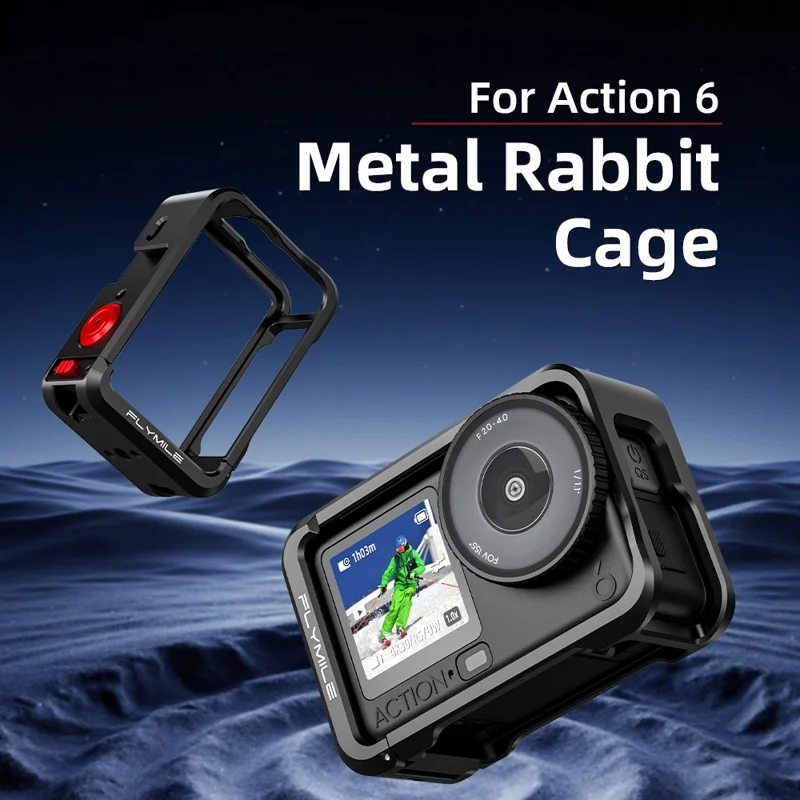 FLYMILE Single Opening Camera Cage for DJI Osmo Action 6 Protective Metal Frame with Cold Shoe and 1  /  4" Thread