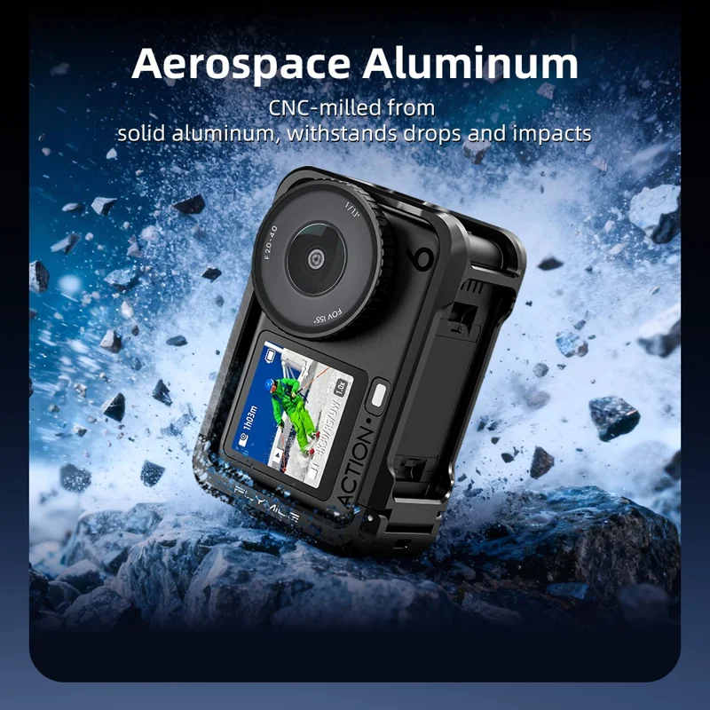 FLYMILE Single Opening Camera Cage for DJI Osmo Action 6 Protective Metal Frame with Cold Shoe and 1  /  4" Thread