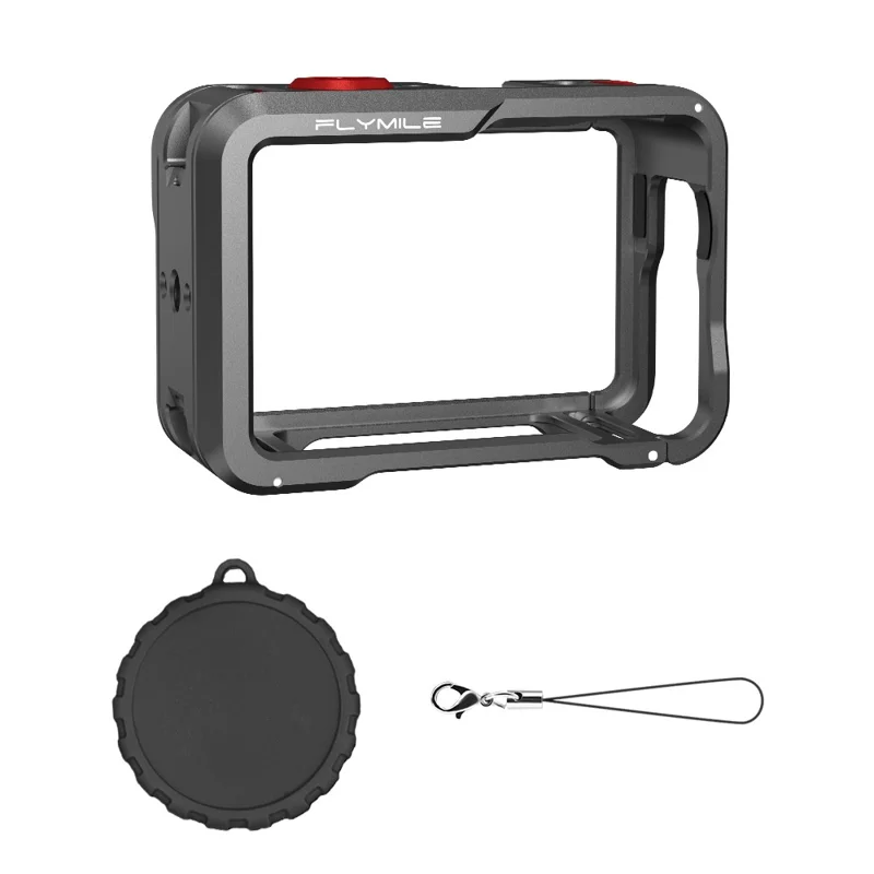 FLYMILE Double Opening Camera Cage for DJI Osmo Action 6 Protective Metal Frame with Cold Shoe and 1  /  4" Thread