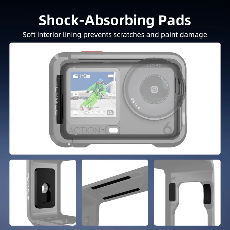 FLYMILE Double Opening Camera Cage for DJI Osmo Action 6 Protective Metal Frame with Cold Shoe and 1  /  4" Thread