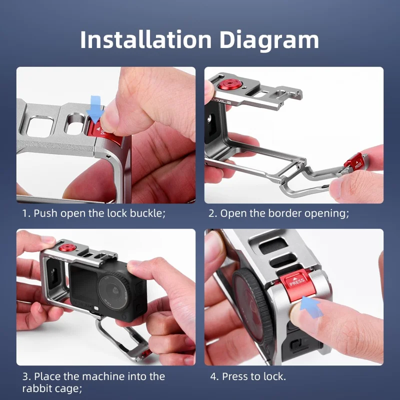 FLYMILE Double Opening Camera Cage for DJI Osmo Action 6 Protective Metal Frame with Cold Shoe and 1  /  4" Thread