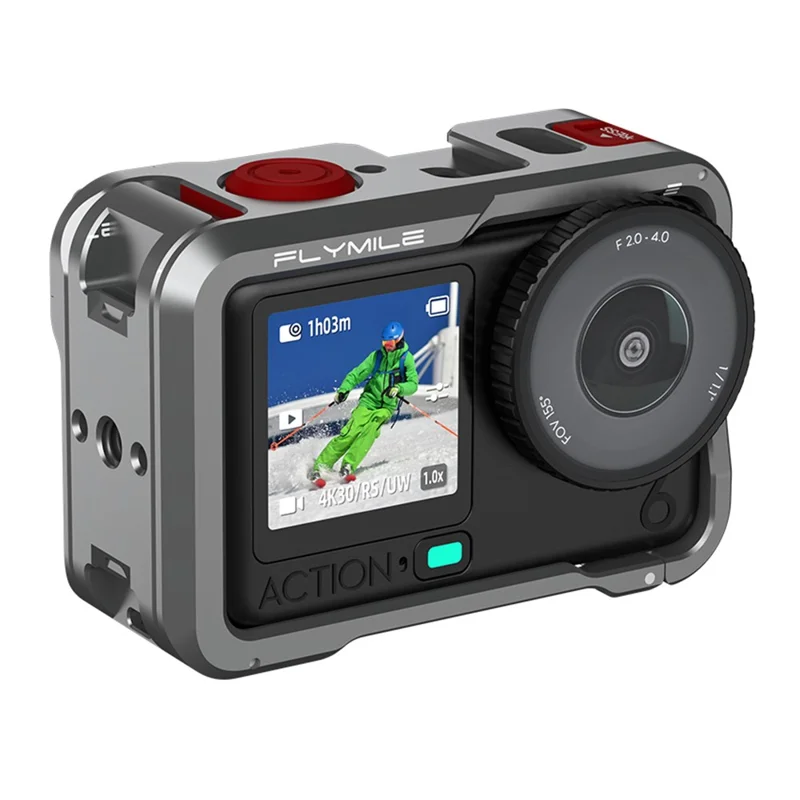 FLYMILE Double Opening Camera Cage for DJI Osmo Action 6 Protective Metal Frame with Cold Shoe and 1  /  4" Thread