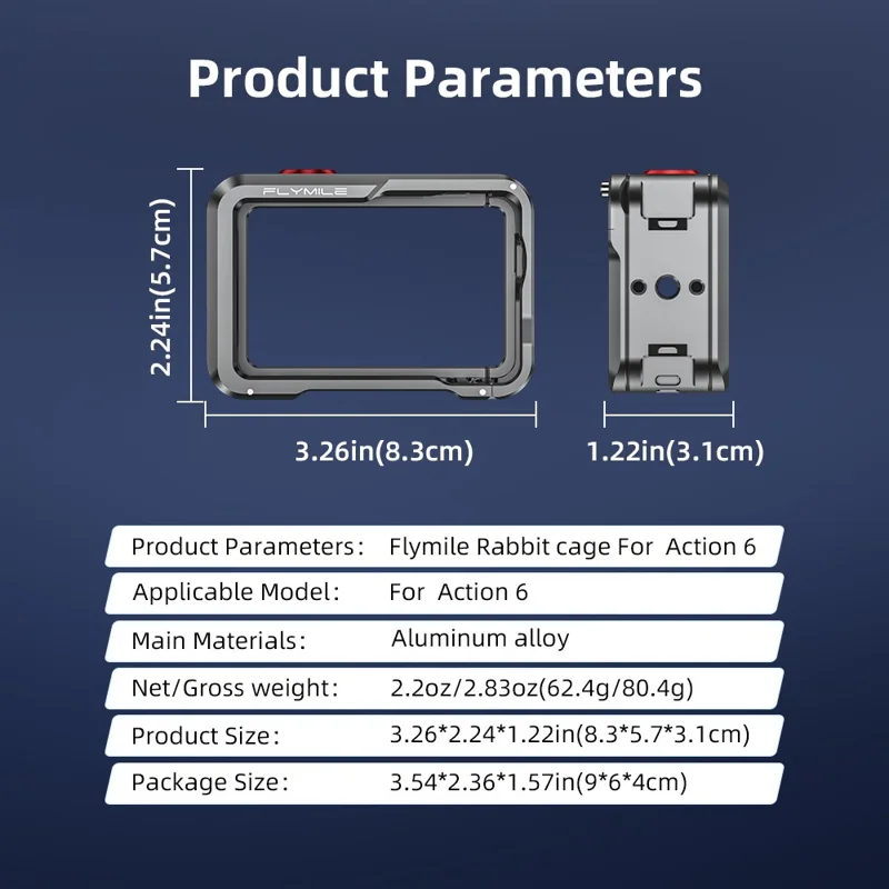 FLYMILE Double Opening Camera Cage for DJI Osmo Action 6 Protective Metal Frame with Cold Shoe and 1  /  4" Thread