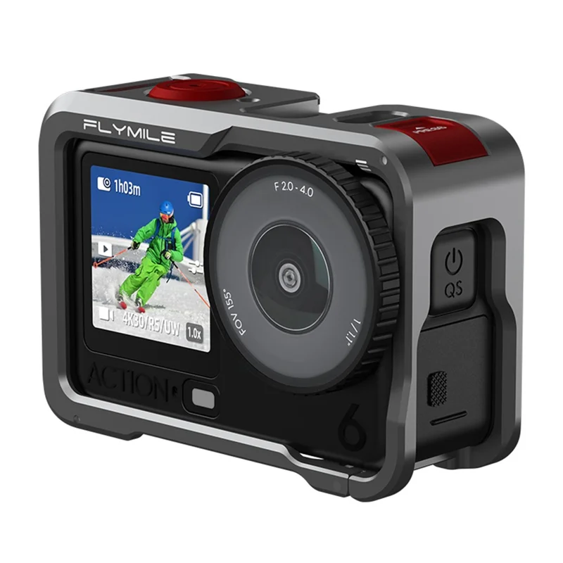 FLYMILE Double Opening Camera Cage for DJI Osmo Action 6 Protective Metal Frame with Cold Shoe and 1  /  4" Thread