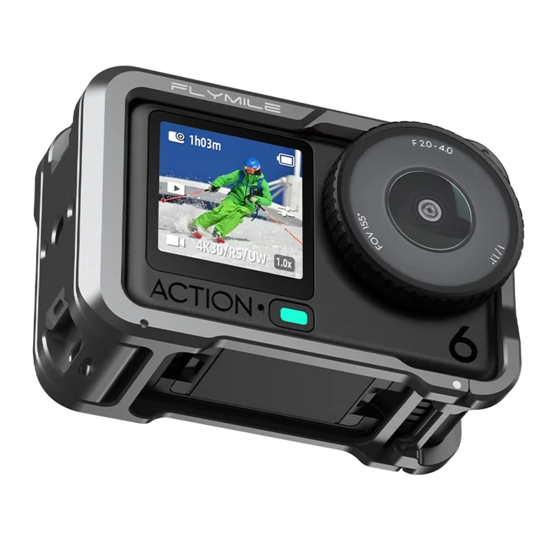 FLYMILE Double Opening Camera Cage for DJI Osmo Action 6 Protective Metal Frame with Cold Shoe and 1  /  4" Thread