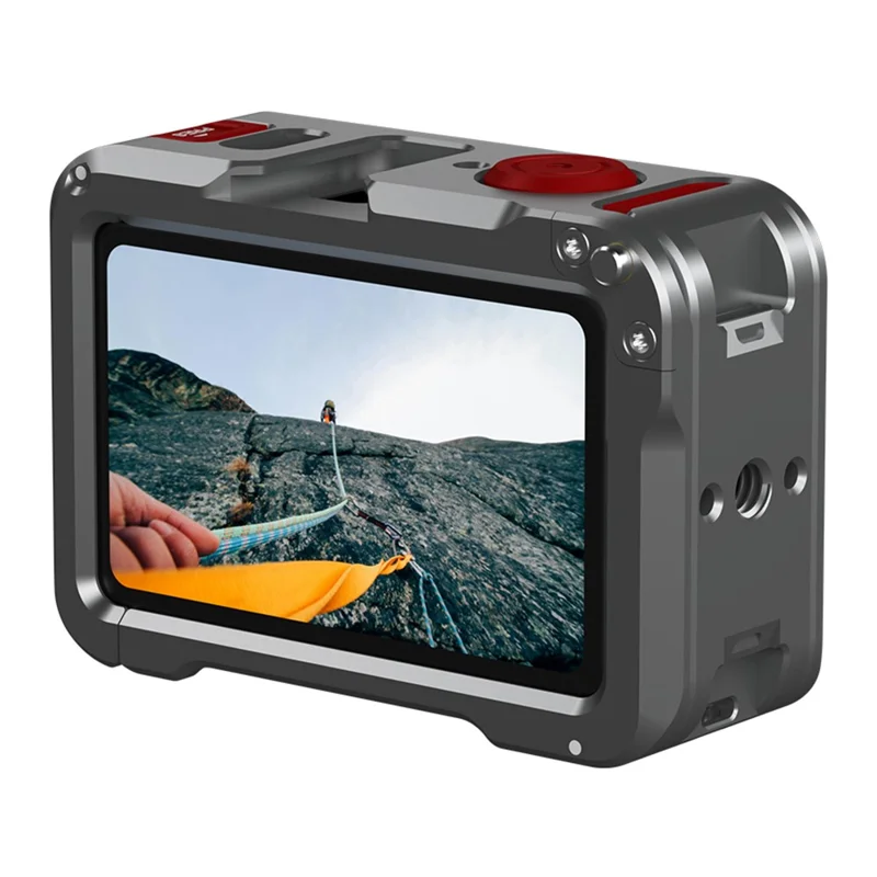 FLYMILE Double Opening Camera Cage for DJI Osmo Action 6 Protective Metal Frame with Cold Shoe and 1  /  4" Thread