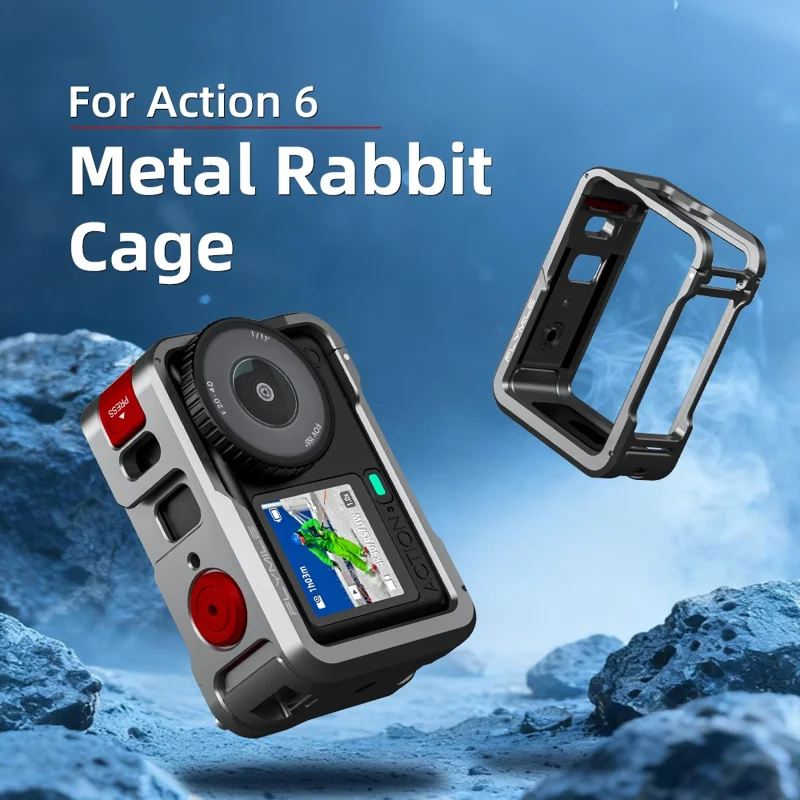 FLYMILE Double Opening Camera Cage for DJI Osmo Action 6 Protective Metal Frame with Cold Shoe and 1  /  4" Thread