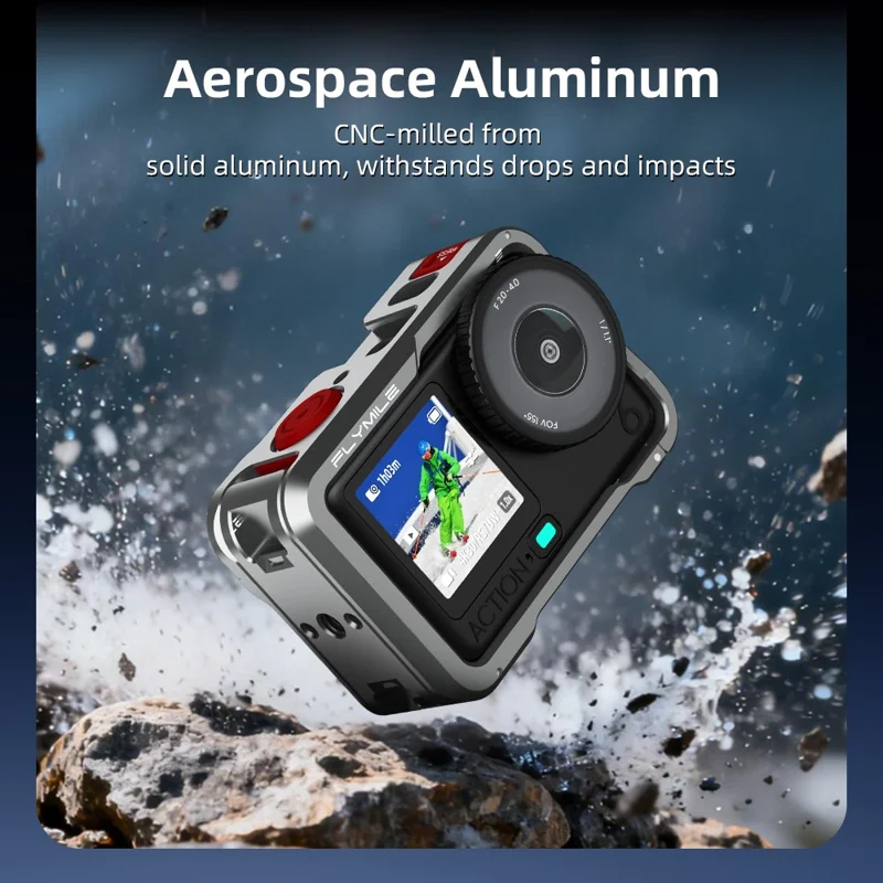 FLYMILE Double Opening Camera Cage for DJI Osmo Action 6 Protective Metal Frame with Cold Shoe and 1  /  4" Thread