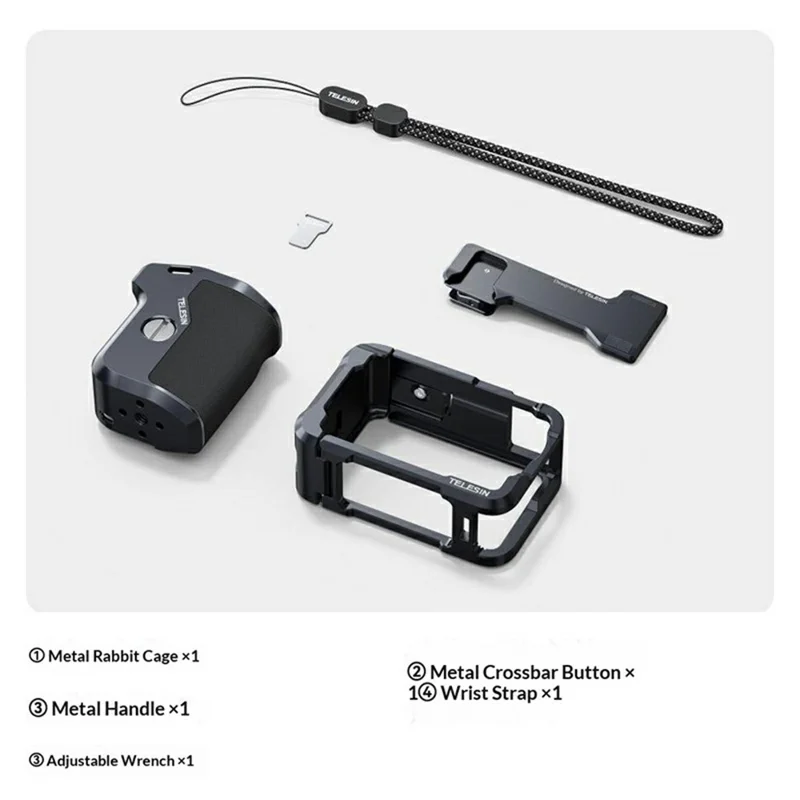 TELESIN For DJI Osmo Action 6 Street Photography Handle Kit Aluminum Alloy Quick-Release Camera Cage with TF Card Slot