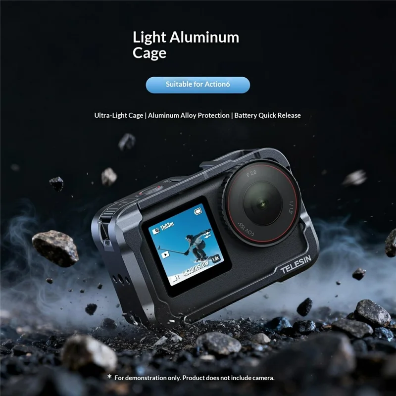 TELESIN S6-FMS-35-TDJ For DJI Osmo Action 6 Aluminum Alloy Camera Cage Ultra Light Shockproof Action Camera Protective Case