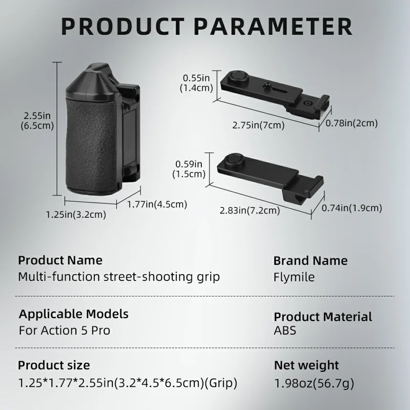FLYMILE Pour DJI Osmo Action 3 / 4 / 5 Pro Cage Poignée à Déclencheur Poignée Magnétique à Démontage Rapide avec Bouton de Déclenchement Réglable