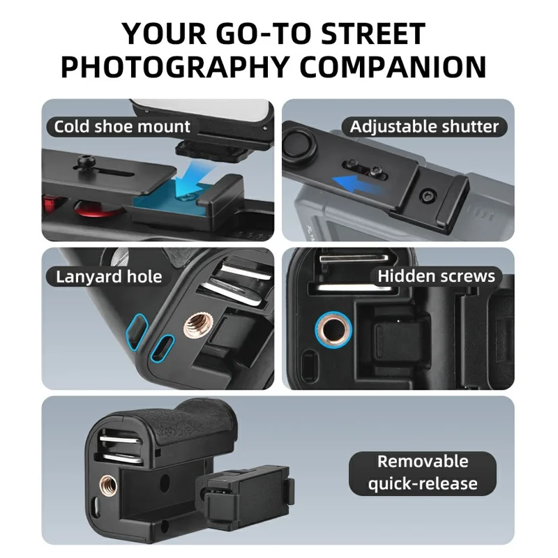 FLYMILE Pour DJI Osmo Action 3 / 4 / 5 Pro Cage Poignée à Déclencheur Poignée Magnétique à Démontage Rapide avec Bouton de Déclenchement Réglable